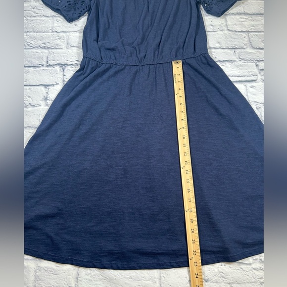 NWT Talbots Navy Blue Midi Eyelet Puff Sleeve Dress with Elastic Waist. Size L. - Picture 8 of 9
